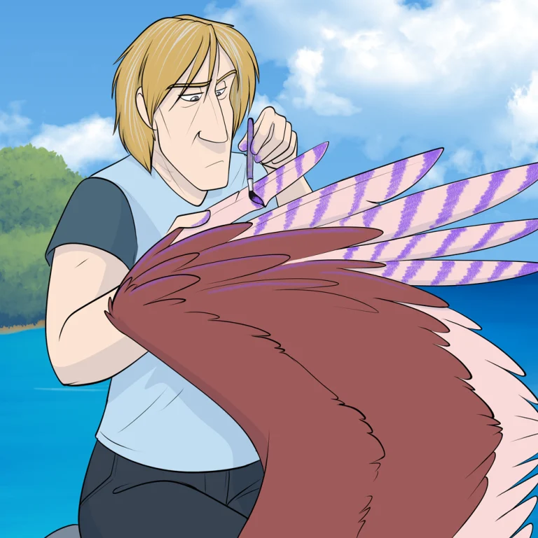 Rain's Instagram: Darius painting her wings. — Art by Foxena